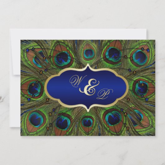 PfauenFedern, Einladung von Perlen Hochzeit - Blau (Vorderseite)