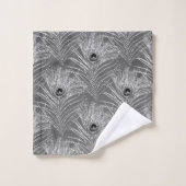 Pfauenfedern elegantes silbergraues Muster Badhandtuch Set (Waschlappen)