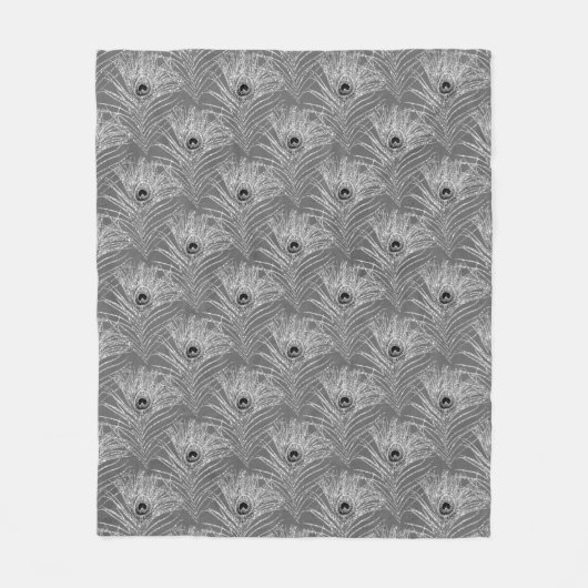 Pfauenfedern elegantes silbergraues Muster Fleecedecke (Vorderseite)