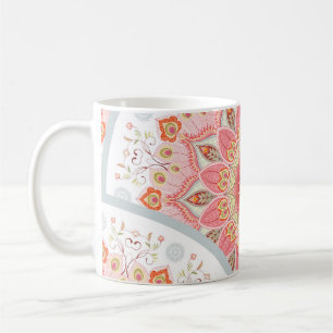 Pfauenfedern, florales rundes Ornament. Kaffeetasse