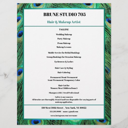 Pfauenfedern für Makeup & Hair Salon Flyer (Vorne)