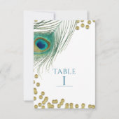 Pfauenfedern & Gold Boho Glam Tischzahl Einladung (Vorderseite)