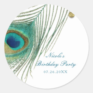 Pfauenfedern & Goldpunkte Boho Glam Party Runder Aufkleber