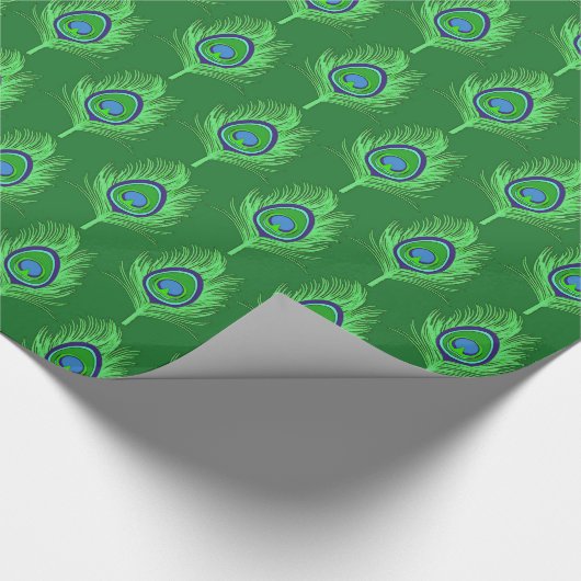 PfauenFedern, Grün auf Smaragdgrün Geschenkpapier (Ecke)