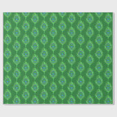 PfauenFedern, Grün auf Smaragdgrün Geschenkpapier (Flach)