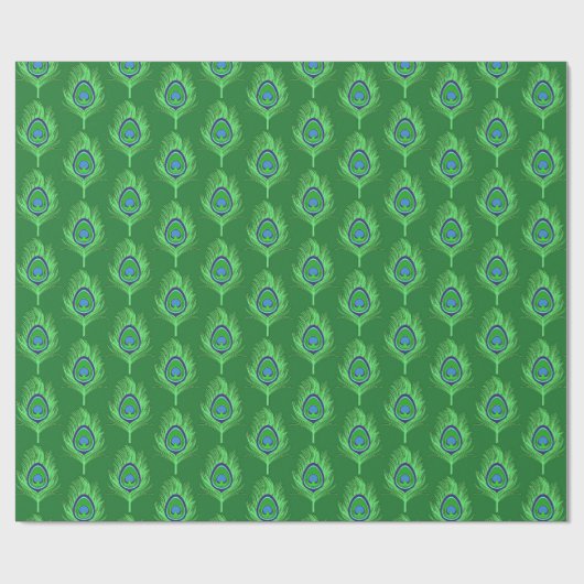 PfauenFedern, Grün auf Smaragdgrün Geschenkpapier (Flach)