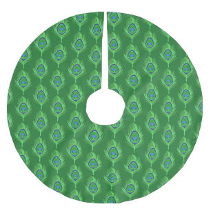 PfauenFedern, Grün auf Smaragdgrün Polyester Weihnachtsbaumdecke