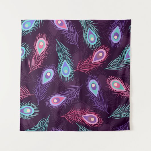 PfauenFedern: Handgezeichnet Vintag. Wandteppich (Vorderseite (Horizontal))