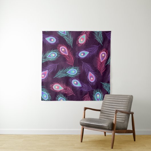 PfauenFedern: Handgezeichnet Vintag. Wandteppich (Beispiel)