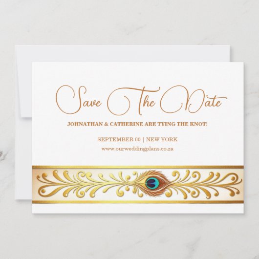 Pfauenfedern Hochzeit blühend Vogelthema rett Einladung (Vorderseite)