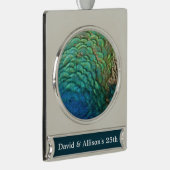 PfauenFedern in farbenprächtiger Abstrakter Natur Banner-Ornament Silber (Rechts)