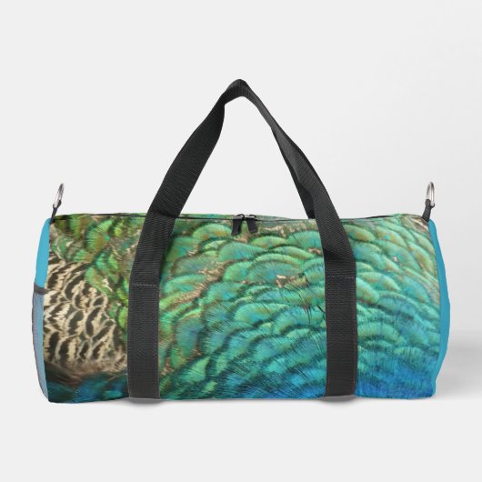 PfauenFedern in farbenprächtiger Abstrakter Natur Duffle Bag (Rückseite)