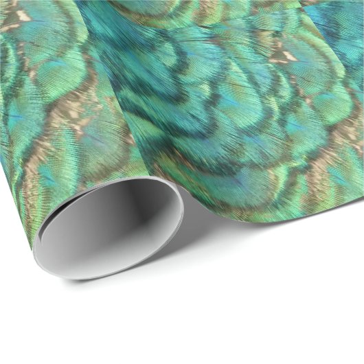PfauenFedern in farbenprächtiger Abstrakter Natur Geschenkpapier (Rolleneckpunkt)