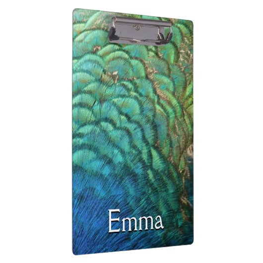 PfauenFedern in farbenprächtiger Abstrakter Natur Klemmbrett (Rechts)