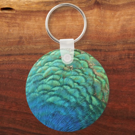 PfauenFedern in farbenprächtiger Abstrakter Natur Schlüsselanhänger (Rückseite)