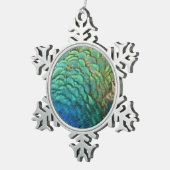 PfauenFedern in farbenprächtiger Abstrakter Natur Schneeflocken Zinn-Ornament (Rechts)