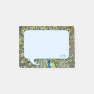 Pfauenfedern & Kalligrafie auf Hellblau Post-it Klebezettel