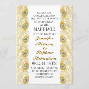 Pfauenfedern klassische weiße Hochzeitseinladungen Einladung