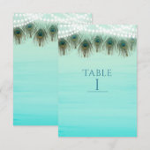 PfauenFedern & Lichter Rustikale Tischnummer Card (Vorne/Hinten)