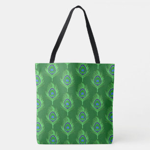 Pfauenfedern, Lime Green on Emerald Green Tasche