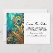 Pfauenfedern Luxusvogelgeflügel plumpen Verlobung Save The Date (Vorderseite)