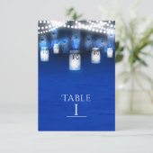 Pfauenfedern, Mason Jar & Lights Tischnummer (Stehend Vorderseite)