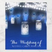 Pfauenfedern, Mason Jar & String Lights Wein Weinetikett (Einzelnes Label)