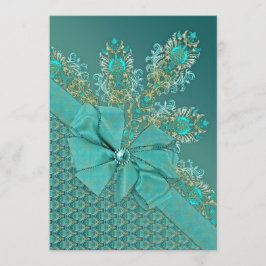 Pfauenfedern mit eleganter Damast-Einladung Einladung