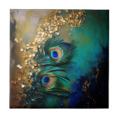 Pfauenfedern mit Goldfolienspritze aus Marmormor Fliese (Vorderseite)