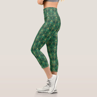 Pfauenfedern-Muster in Smaragdgrün und Gold Capri Leggings