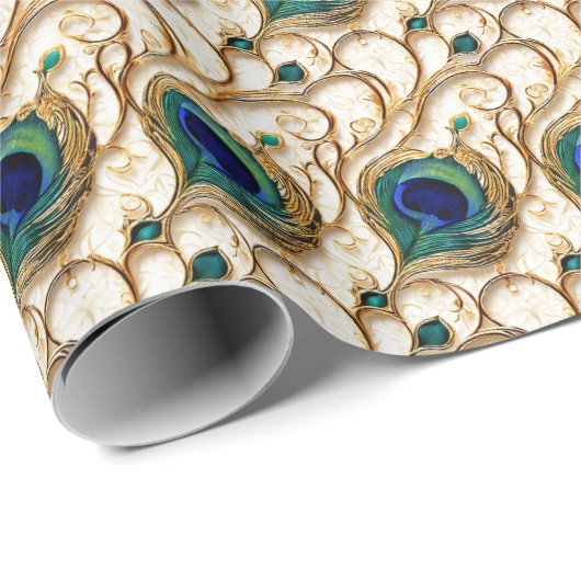 Pfauenfedern nahtloses Muster Hochzeitstag Geschenkpapier (Rolleneckpunkt)