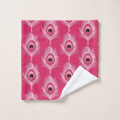 PfauenFedern, Pastellrosa auf Fuchsienrosa Badhandtuch Set (Waschlappen)