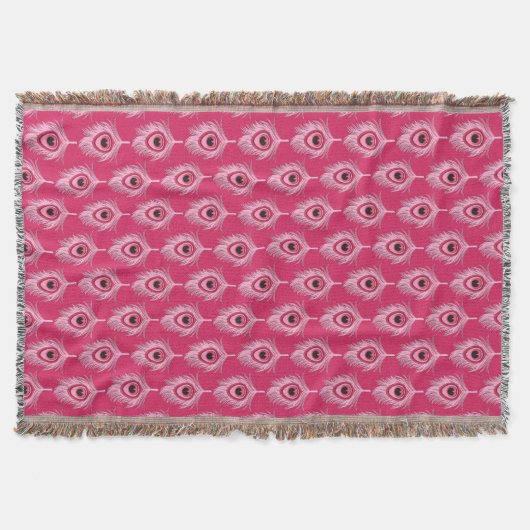 PfauenFedern, Pastellrosa auf Fuchsienrosa Decke (Vorderseite)