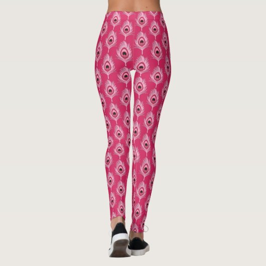 PfauenFedern, Pastellrosa auf Fuchsienrosa Leggings (Rückseite)