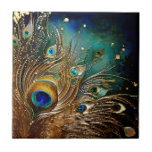 Pfauenfedern Perldoten Imitate verdecken Goldwand Fliese (Vorderseite)