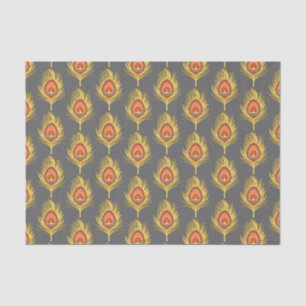 Pfauenfedern, Senfgelb auf Grau / Grau Seidenpapier