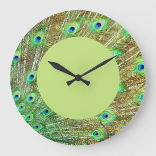 Pfauenfedern-Uhr Große Wanduhr