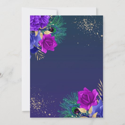 PfauenFedern und Blumengeburtstag Einladung (Rückseite)