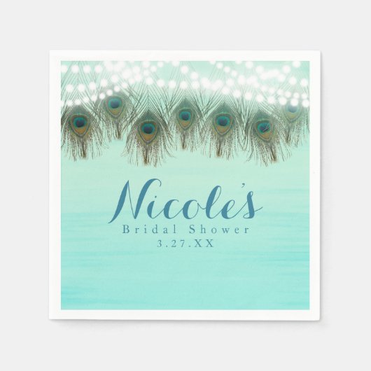 PfauenFedern und Lichter Rustikales Party Serviette (Vorderseite)