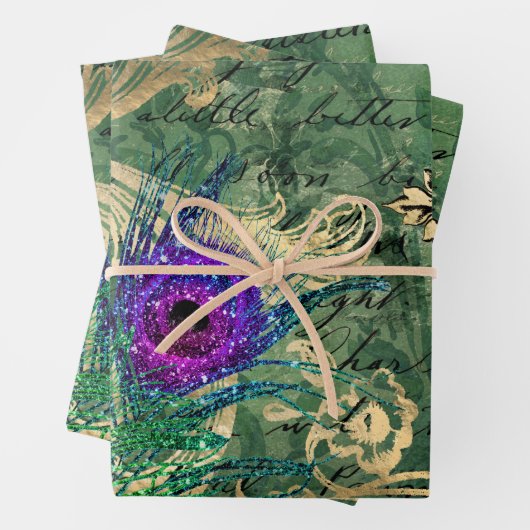 Pfauenfedern und Schmetterling Geschenkpapier Set (Beispiel)