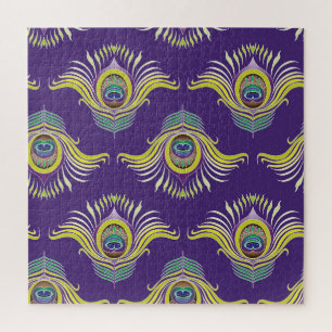 Pfauenfedern: Vintager nahtloser Hintergrund. Puzzle