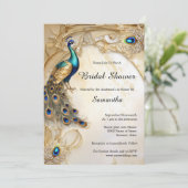 Pfauenfedern Vintages Jugendstil Einladung (Stehend Vorderseite)