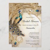 Pfauenfedern Vintages Jugendstil Einladung (Vorne/Hinten)