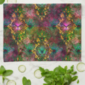 Pfauenfederschmetterling Barockgold lila Geschirrtuch (Gefaltet)