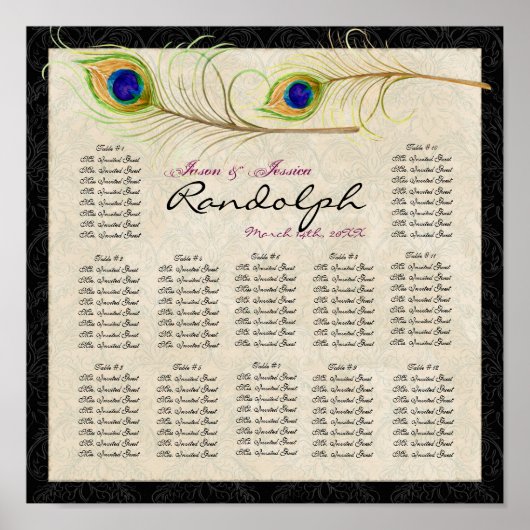 Pfauenfedertafel für den Empfang Poster (Vorne)