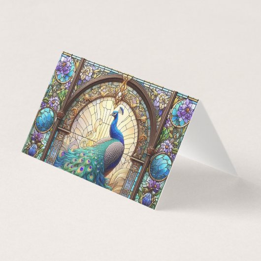 Pfauenfedertisch geklappte Platzkarte (Rückseite)