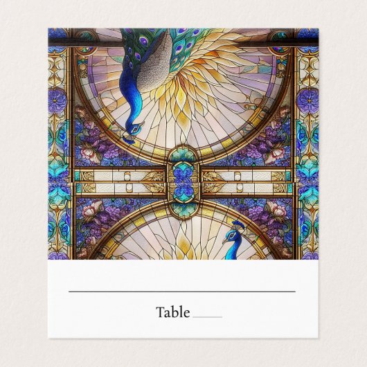 Pfauenfedertisch geklappte Platzkarte (Außenseite Aufgefaltet)