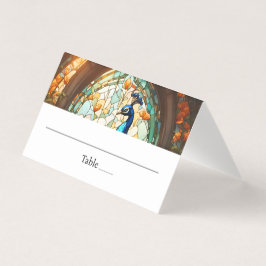 Pfauenfedertisch geklappte Platzkarte