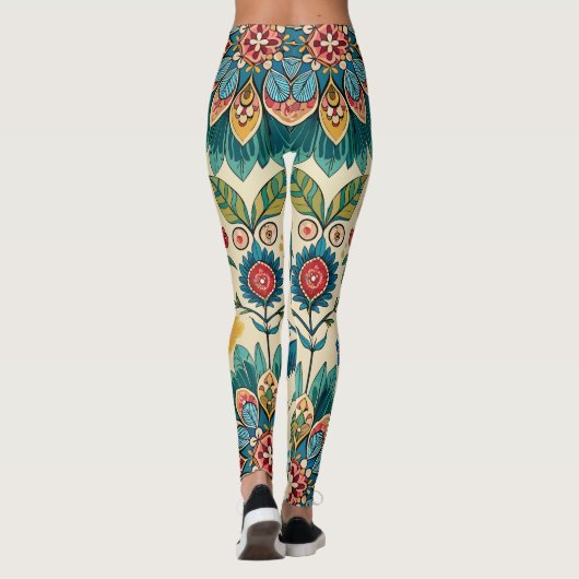 Pfauenfest Blumenmuster Leggings (Rückseite)