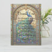 Pfauenfestes Glas - vorgefüllte Dankeskarten Einladung (Stehend Vorderseite)